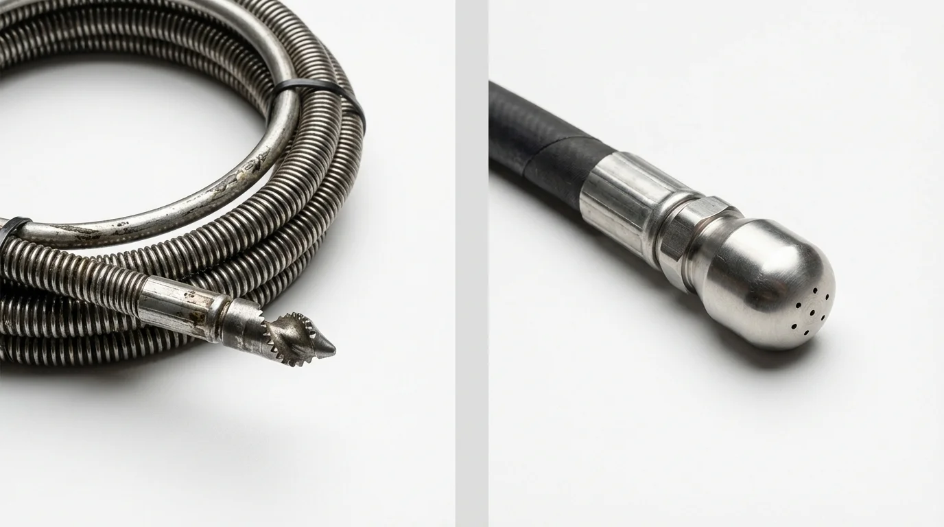 Drain snake cable and hydro jetting nozzle used for drain cleaning in Mount Pleasant, TX