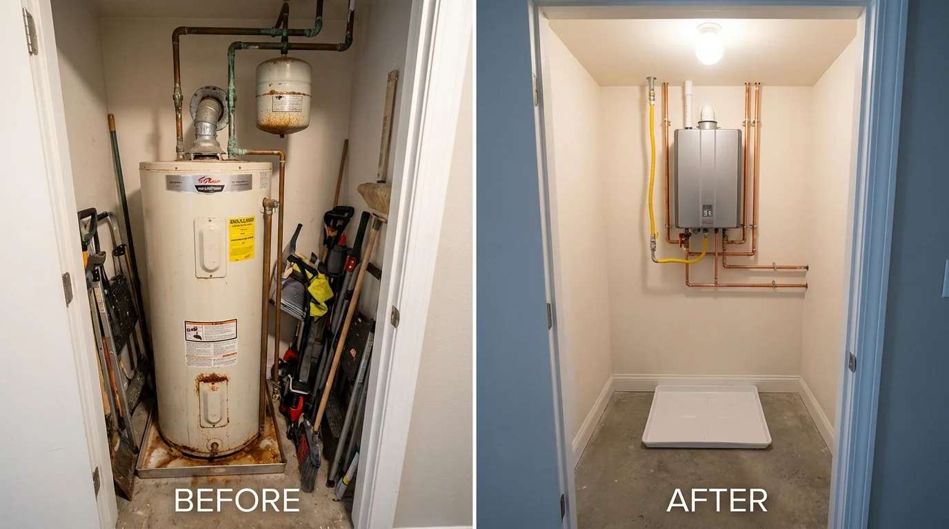 Tank water heater versus wall-mounted tankless unit comparison for Mount Pleasant, TX homeowners