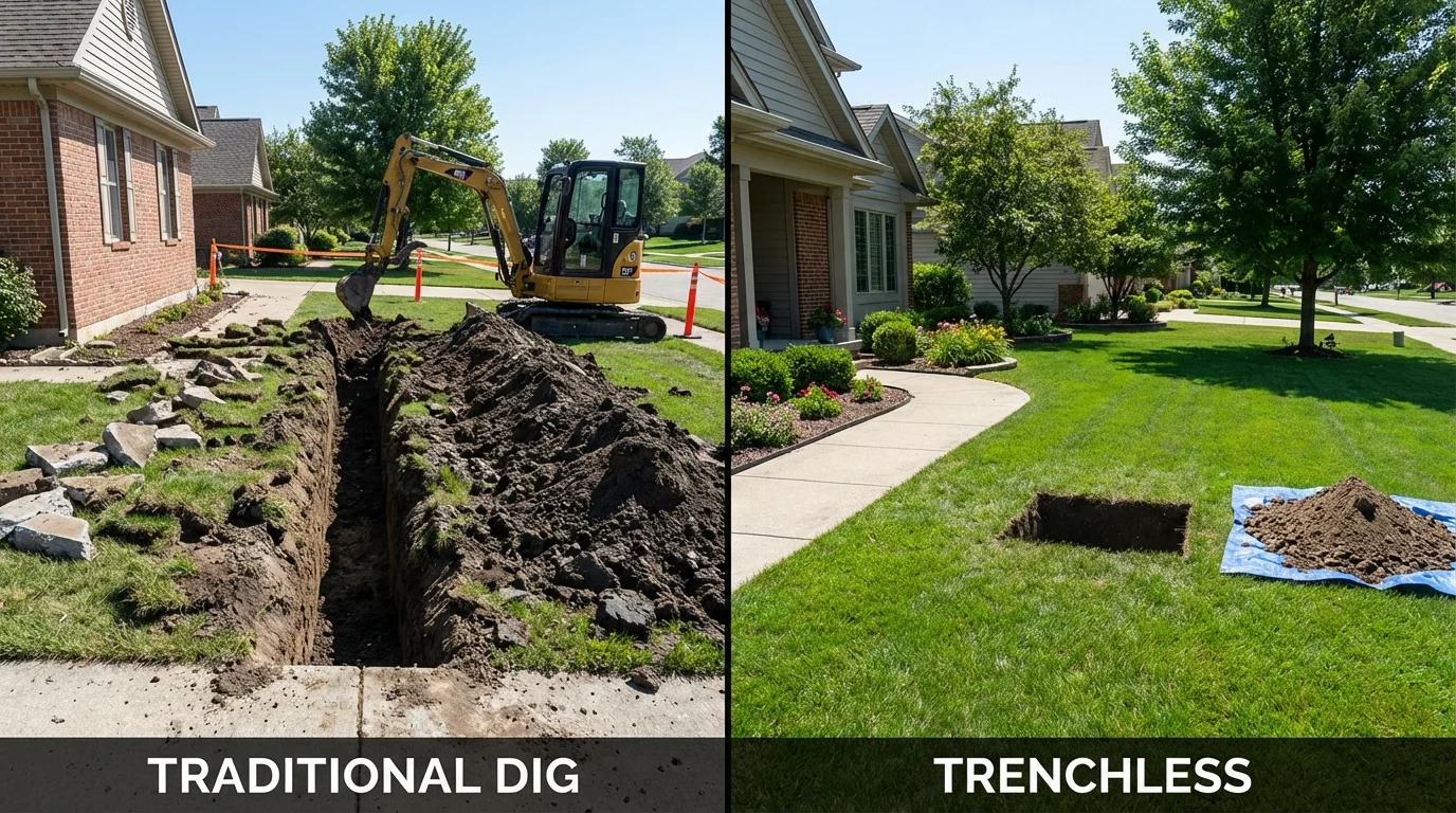 Trenchless sewer repair with minimal yard damage versus traditional excavation in Mount Pleasant, TX